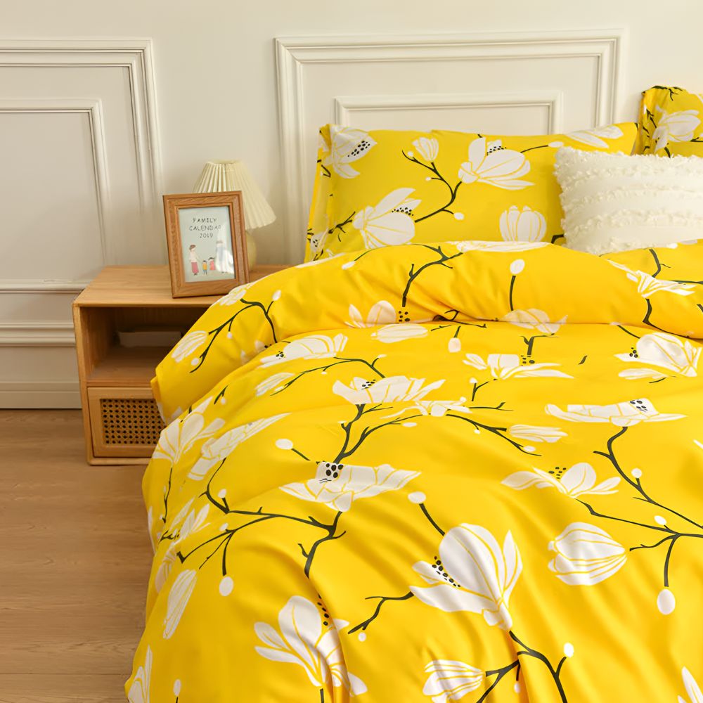 Bettwäsche-Set mit gelbem Blumenmuster, 3-teilig