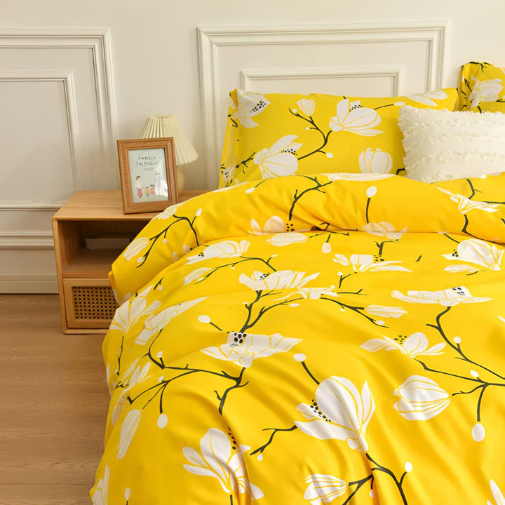 Bettwäsche-Set mit gelbem Blumenmuster, 3-teilig