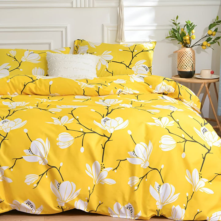 Bettwäsche-Set mit gelbem Blumenmuster, 3-teilig