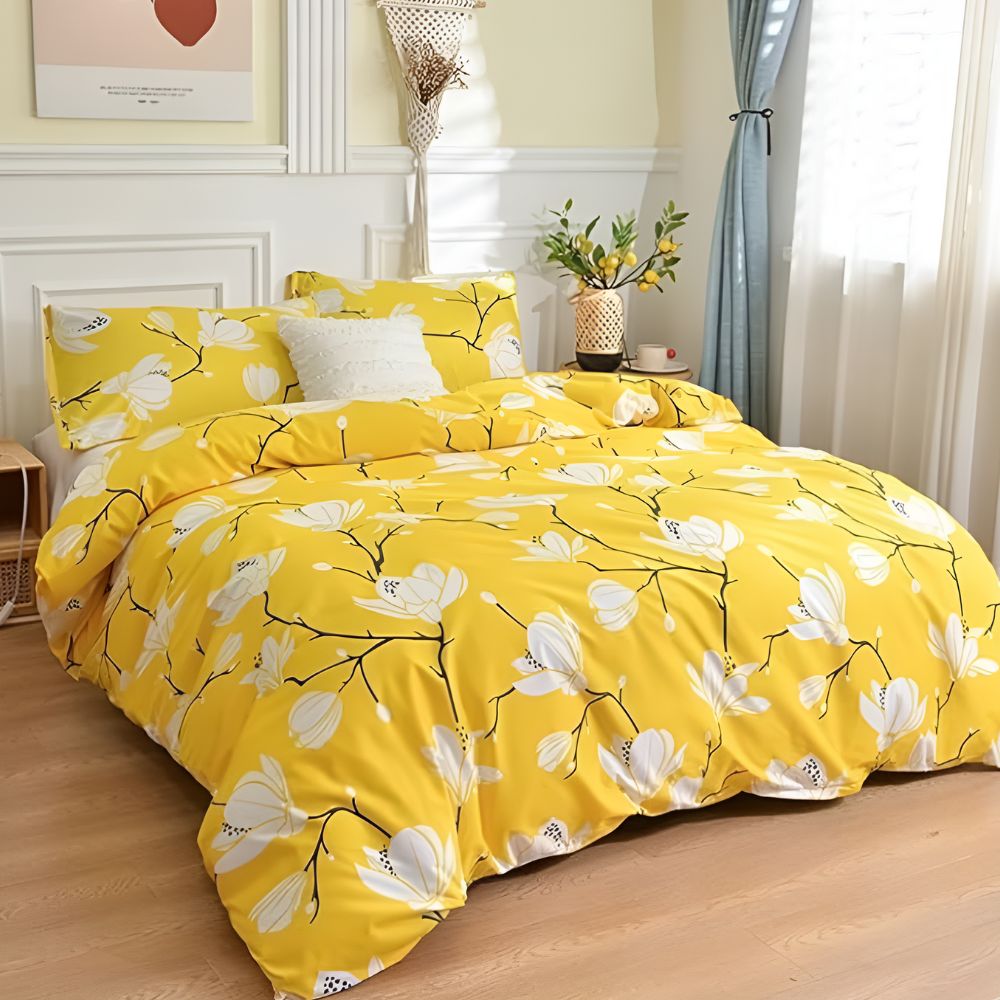 Bettwäsche-Set mit gelbem Blumenmuster, 3-teilig