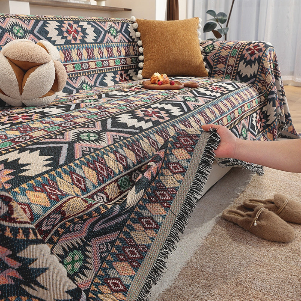 Chenille-Jacquard-Sofadecke mit Quasten
