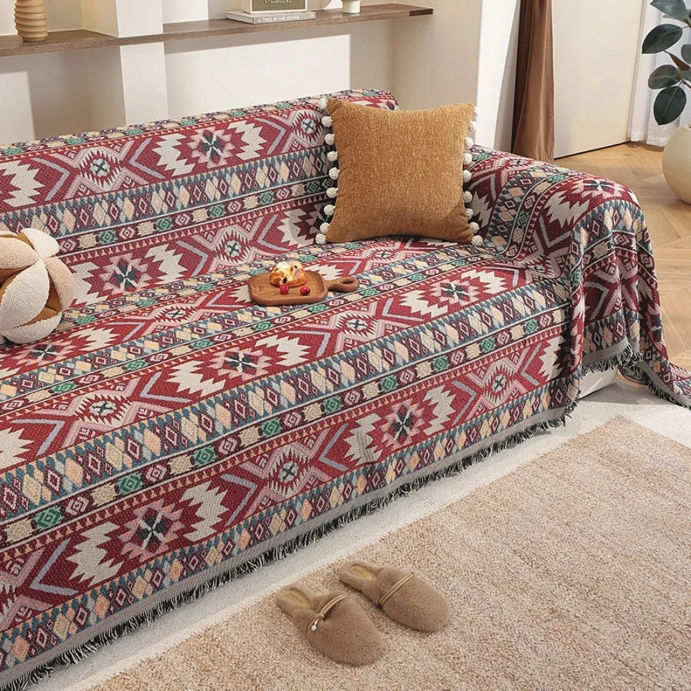 Chenille-Jacquard-Sofadecke mit Quasten