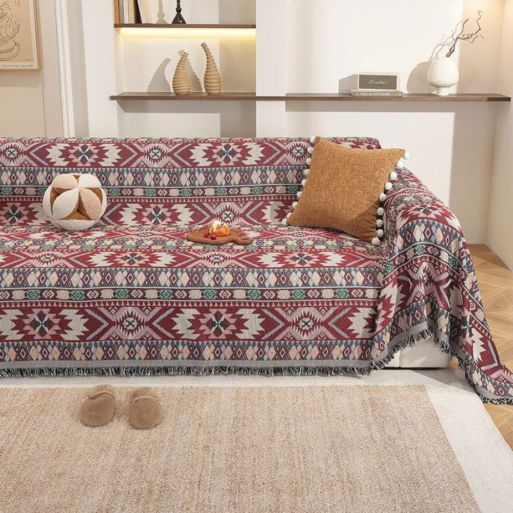 Chenille-Jacquard-Sofadecke mit Quasten