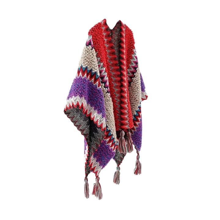 Gestreifter Poncho mit Quasten