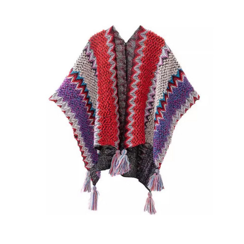 Gestreifter Poncho mit Quasten
