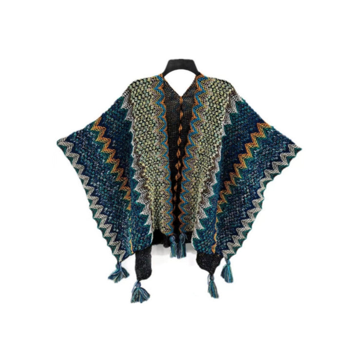 Gestreifter Poncho mit Quasten
