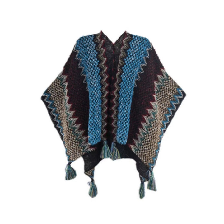 Gestreifter Poncho mit Quasten