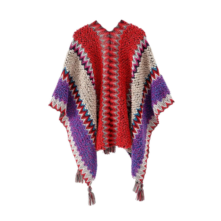 Gestreifter Poncho mit Quasten