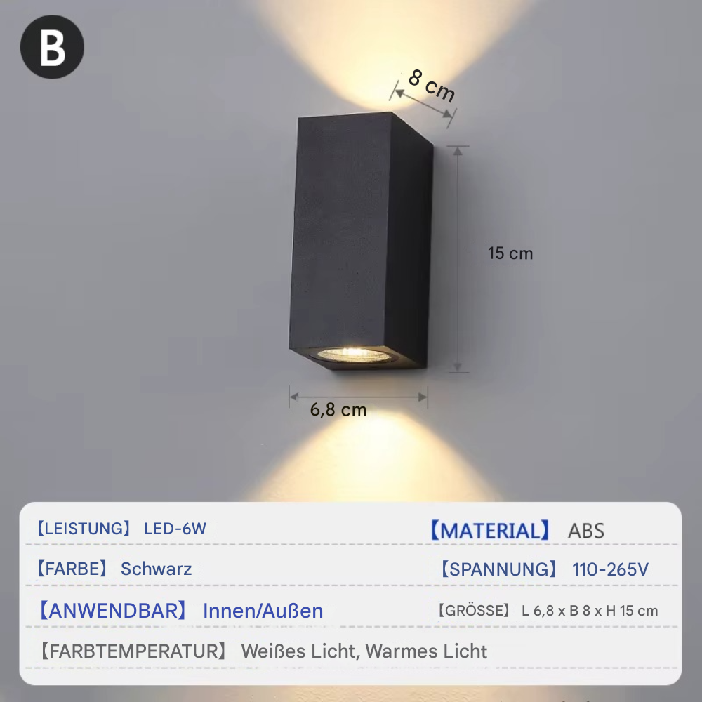 LED Wandleuchte Up & Down 6W – Moderne Innen- & Außenwandleuchte Schwarz, Warm- oder Weißlicht, 110–265V