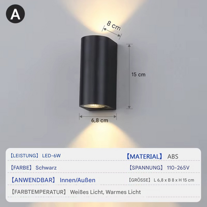 LED Wandleuchte Up & Down 6W – Moderne Innen- & Außenwandleuchte Schwarz, Warm- oder Weißlicht, 110–265V