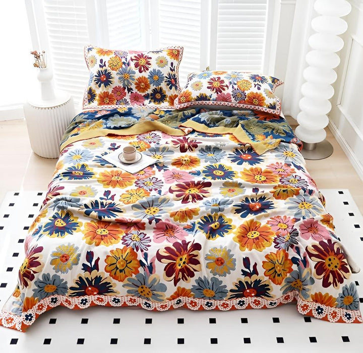 Wendbare Tagesdecke aus Baumwolle mit Blumenmuster