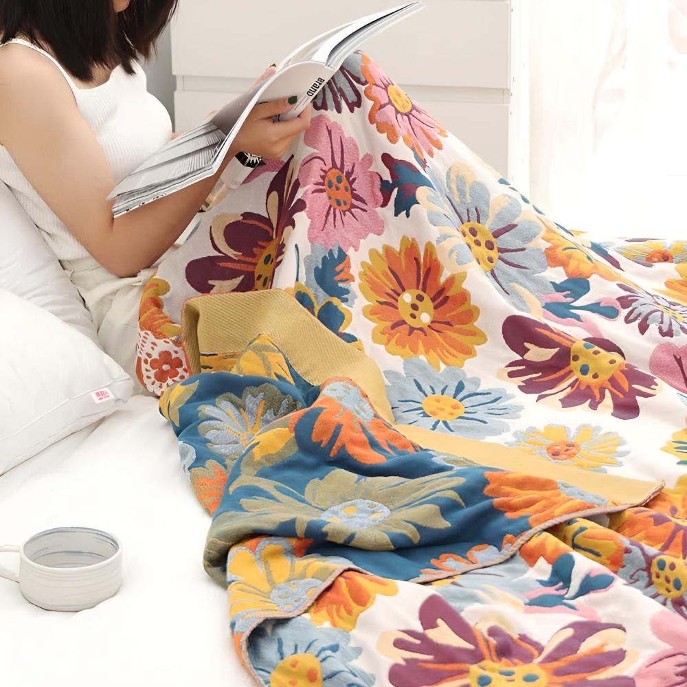Wendbare Tagesdecke aus Baumwolle mit Blumenmuster