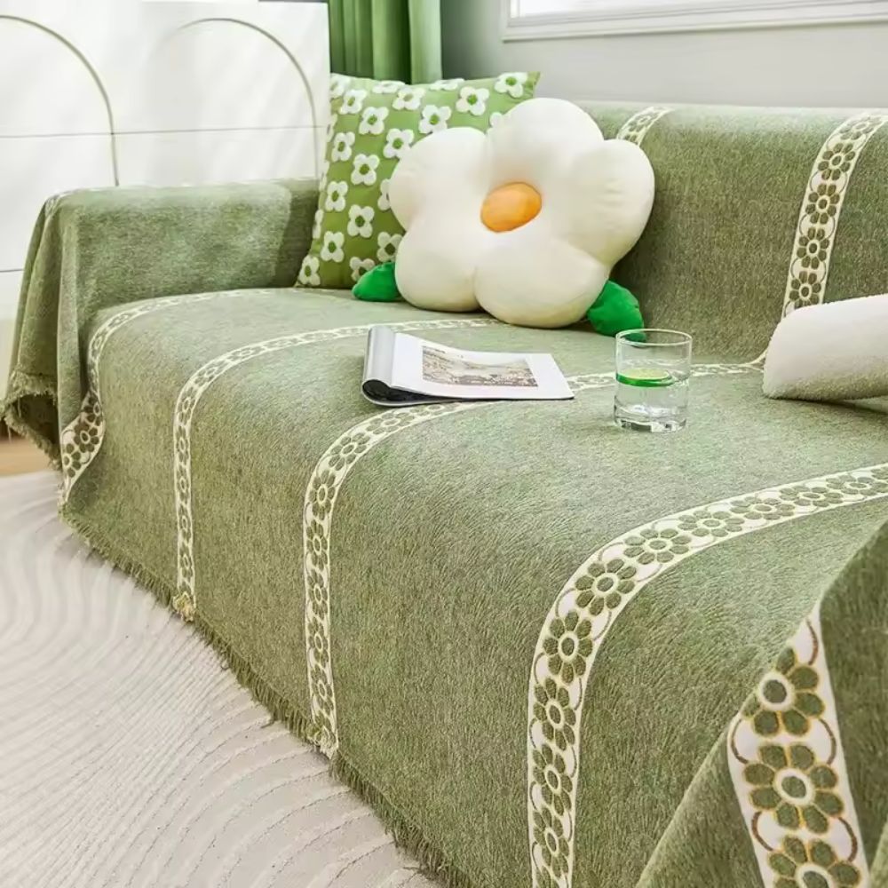 Chenille-Sofaüberwurf mit gewebtem Blattmuster