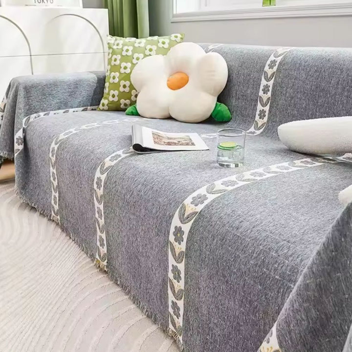 Chenille-Sofaüberwurf mit gewebtem Blattmuster