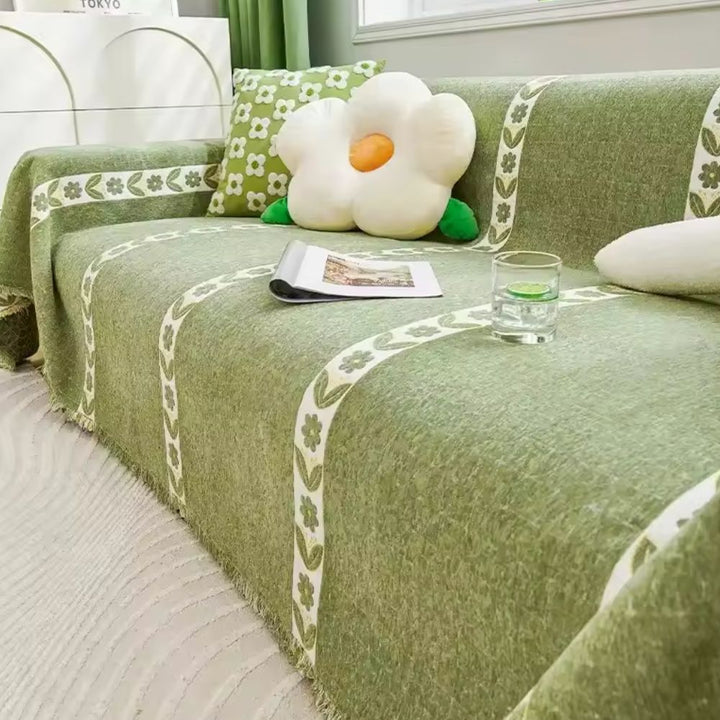 Chenille-Sofaüberwurf mit gewebtem Blattmuster