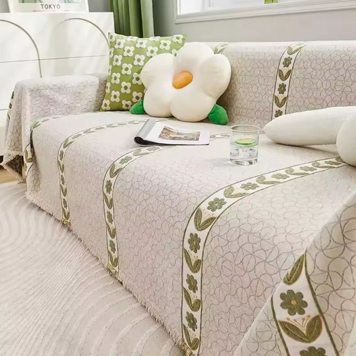 Chenille-Sofaüberwurf mit gewebtem Blattmuster
