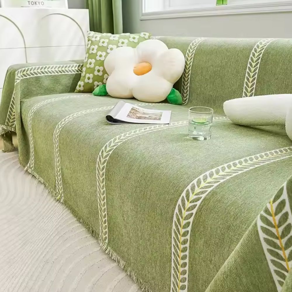 Chenille-Sofaüberwurf mit gewebtem Blattmuster