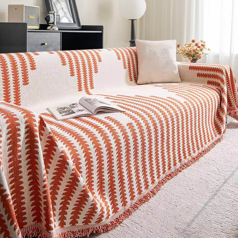 Chenille-Sofabezug mit Zickzackmuster – kratzfest – Orange