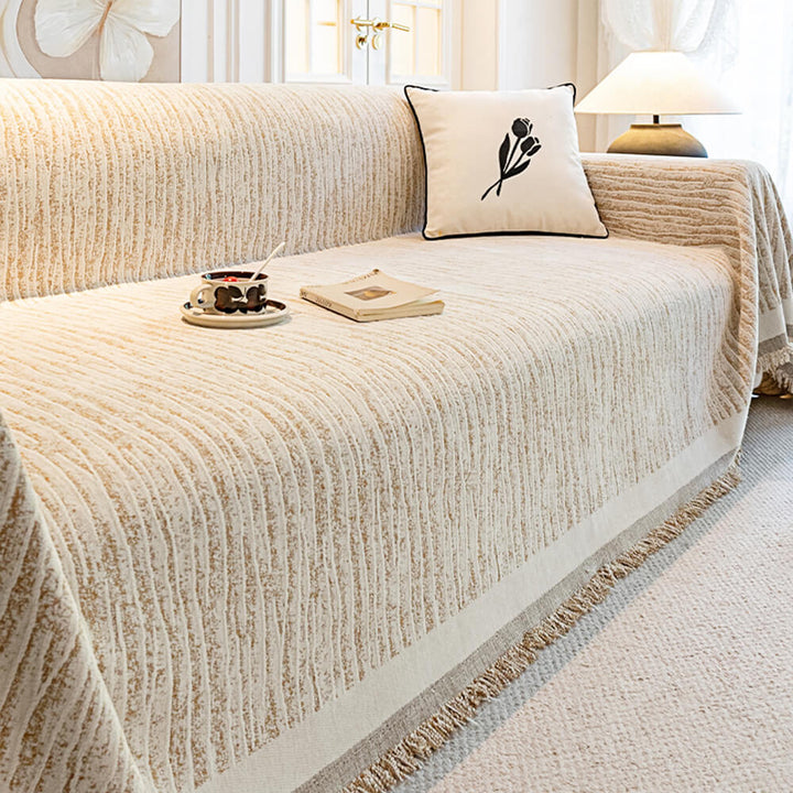 Wasserdichter Chenille-Sofabezug mit Wellenstruktur – Sandbeige