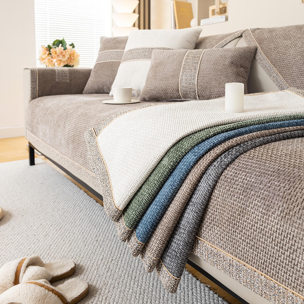 Moderner Chenille-Sofabezug in Tweed-Optik, rutschfest