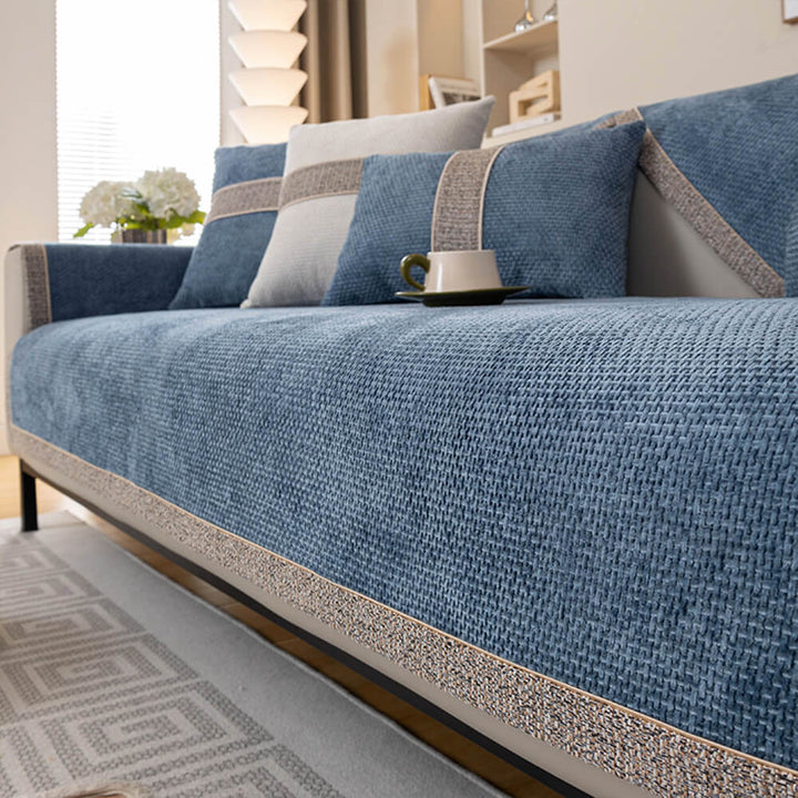 Moderner Chenille-Sofabezug in Tweed-Optik, rutschfest – Blau