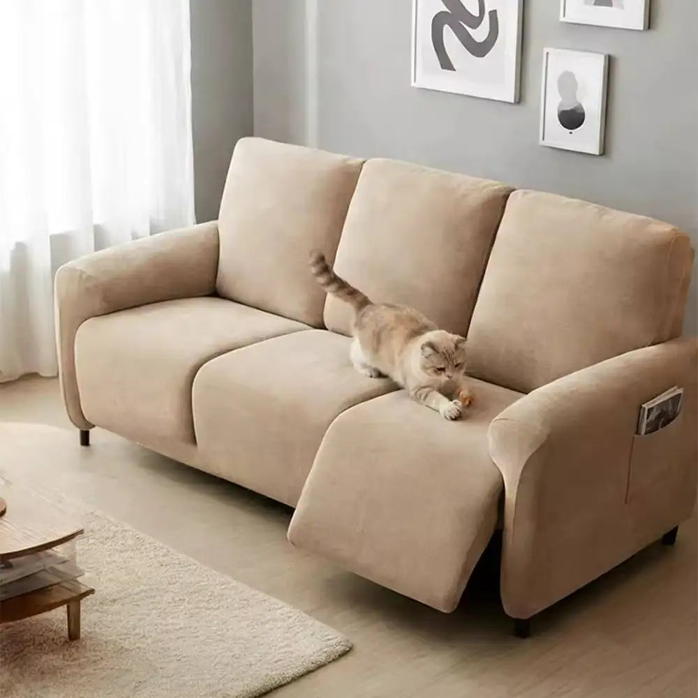 Elastischer Chenille-Bezug für Relaxsofas mit Fischgrätmuster – Creme