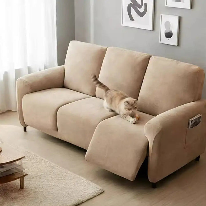 Elastischer Chenille-Bezug für Relaxsofas mit Fischgrätmuster – Creme