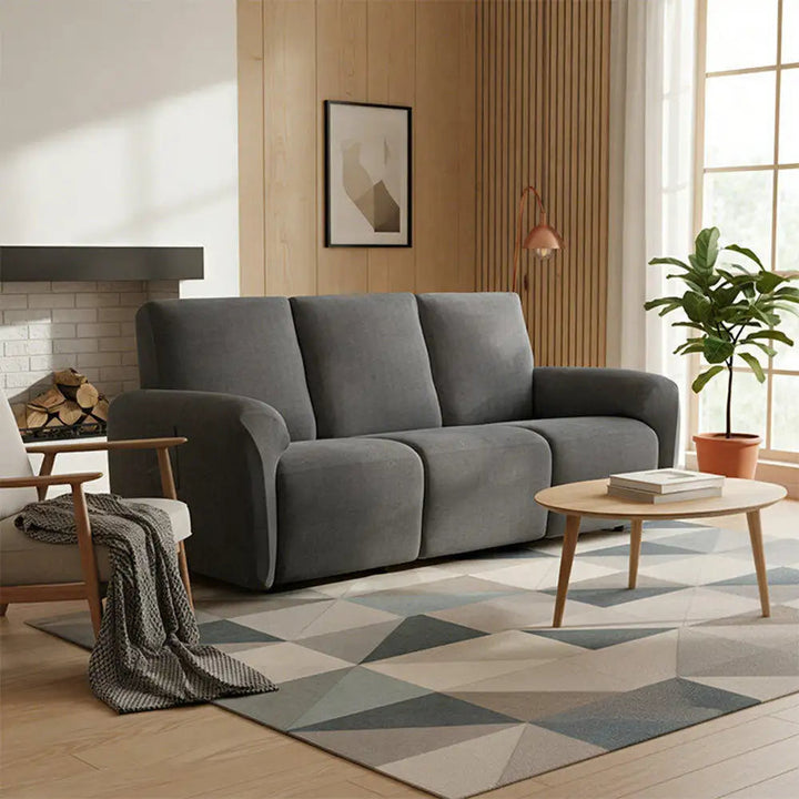 Elastischer Chenille-Bezug für Relaxsofas mit Fischgrätmuster – Grau