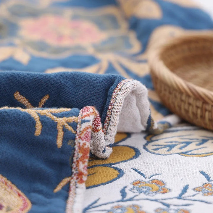 Rustikale florale Jacquard-Tagesdecke aus Baumwolle mit Quasten