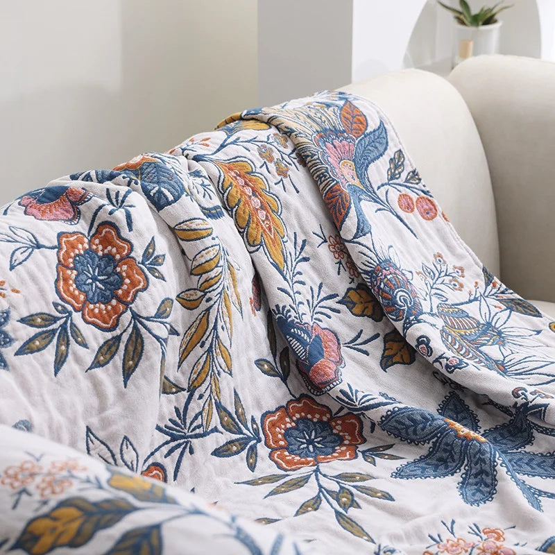 Rustikale florale Jacquard-Tagesdecke aus Baumwolle mit Quasten