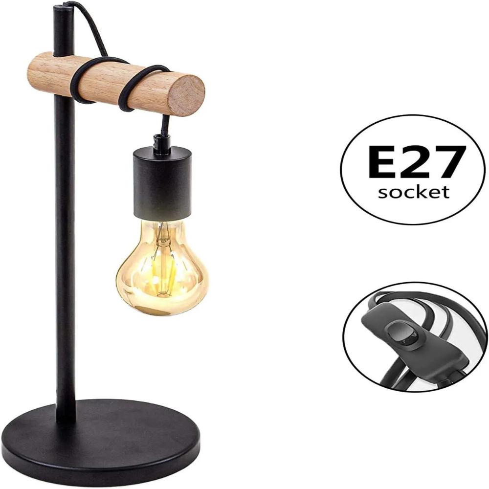 Retro Tischlampe Vintage E27 – Industrielle Nachttischlampe aus Eisen | Leselampe für Schlafzimmer & Büro