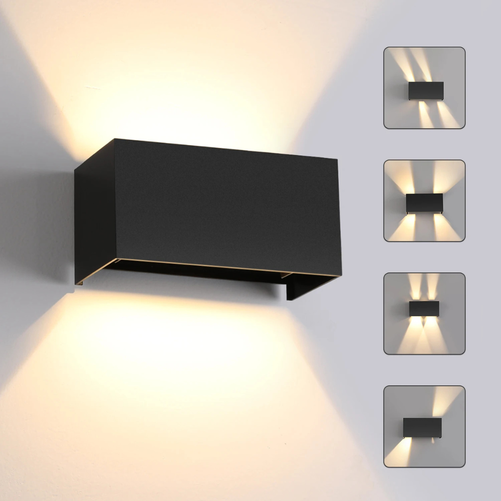 LED Wandleuchte Innen & Außen Schwarz – Up Down Wandlampe mit verstellbarem Lichtstrahl, G9 LED 12W, Warmweiß 3000K, Aluminium, wasserdicht