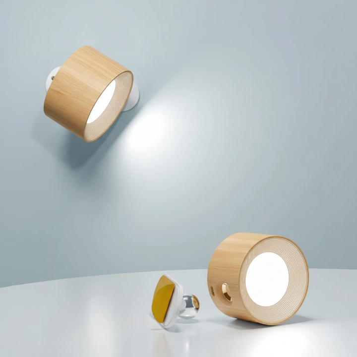 Rotalux™ | Kabellose 360° LED-Wandleuchte Holz
