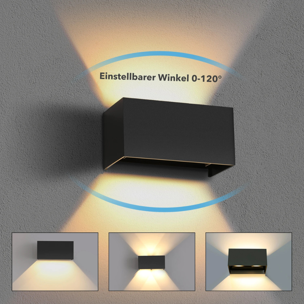 LED Wandleuchte Innen & Außen Schwarz – Up Down Wandlampe mit verstellbarem Lichtstrahl, G9 LED 12W, Warmweiß 3000K, Aluminium, wasserdicht