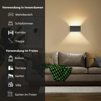 LED Wandleuchte Innen & Außen Schwarz – Up Down Wandlampe mit verstellbarem Lichtstrahl, G9 LED 12W, Warmweiß 3000K, Aluminium, wasserdicht