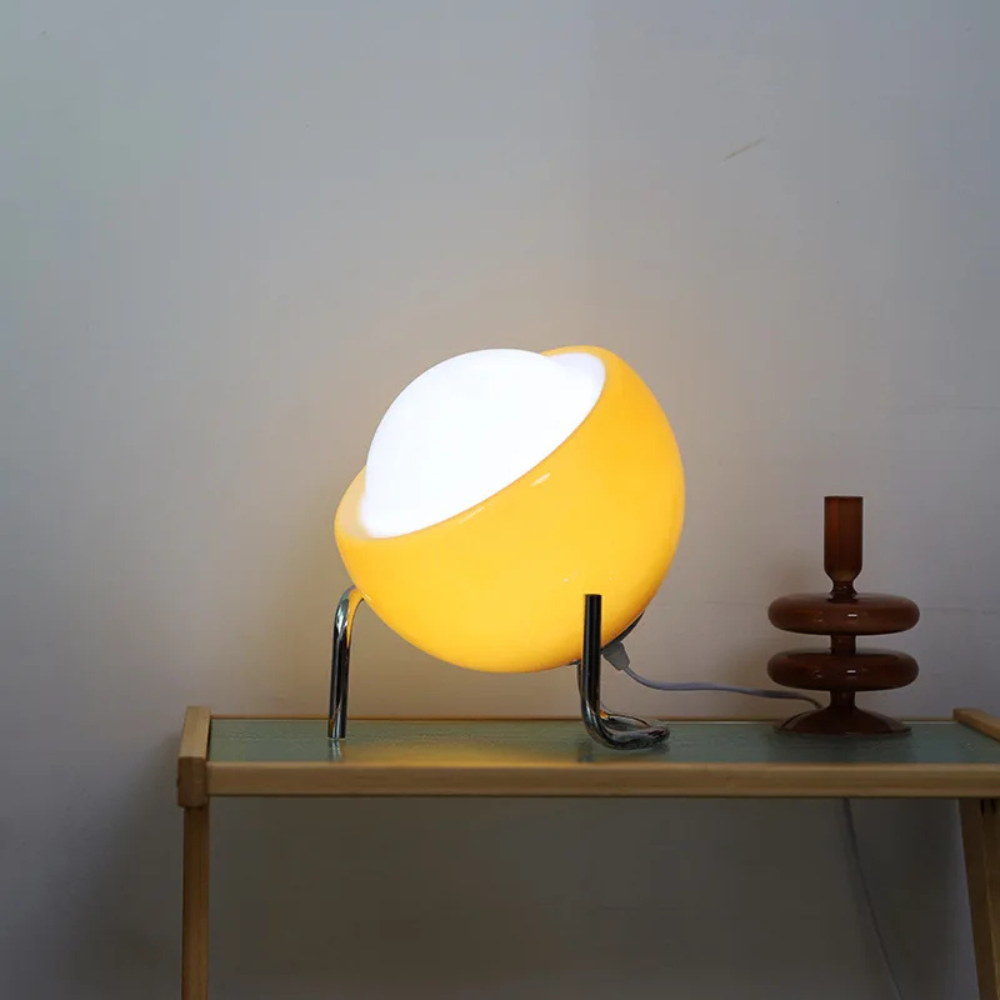 Bauhaus LED Tischlampe aus Glas – Retro Design Nachttischlampe für Schlafzimmer & Wohnzimmer, Nordic Design Tischleuchte
