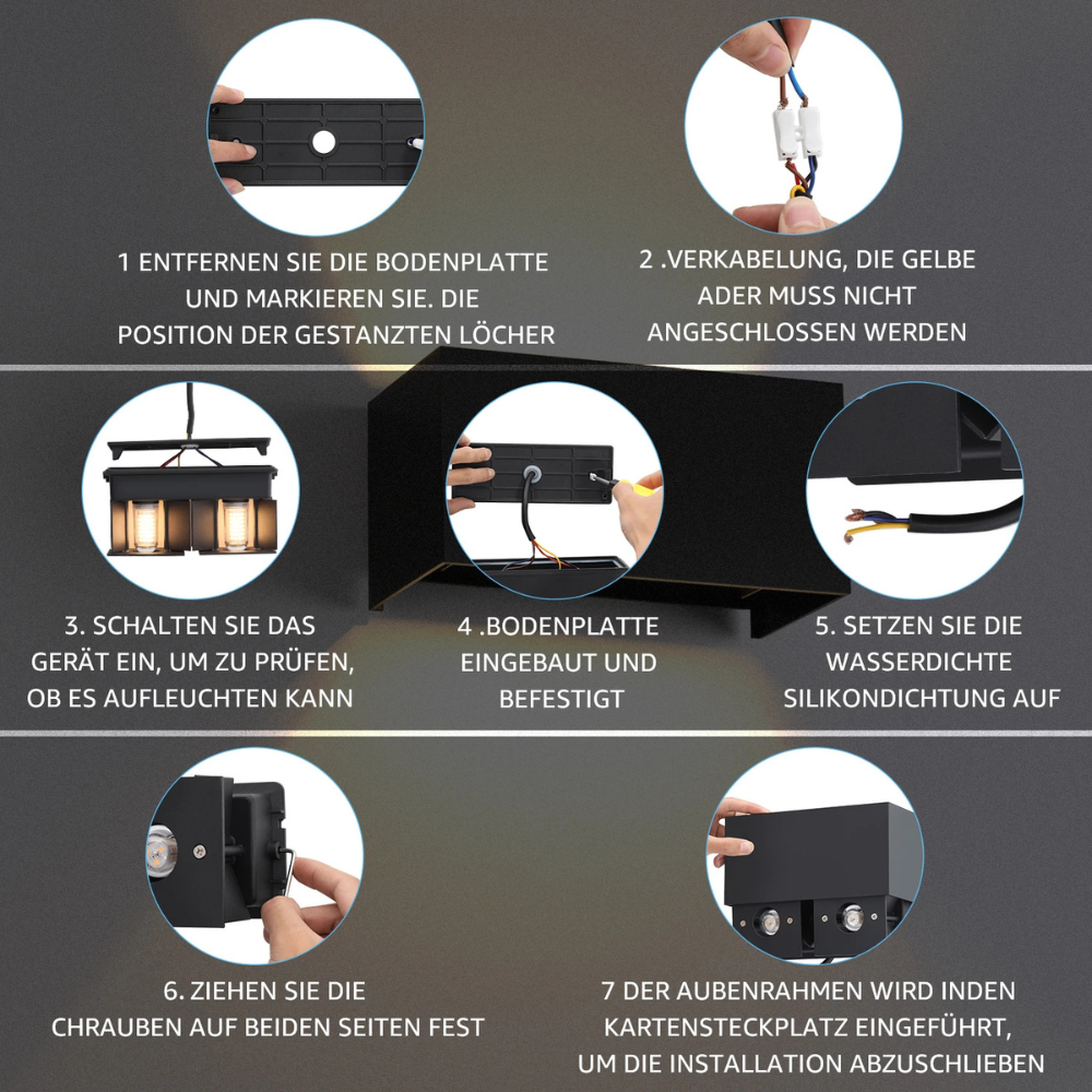 LED Wandleuchte Innen & Außen Schwarz – Up Down Wandlampe mit verstellbarem Lichtstrahl, G9 LED 12W, Warmweiß 3000K, Aluminium, wasserdicht