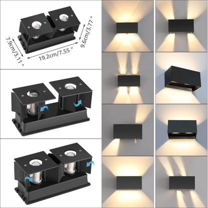 LED Wandleuchte Innen & Außen Schwarz – Up Down Wandlampe mit verstellbarem Lichtstrahl, G9 LED 12W, Warmweiß 3000K, Aluminium, wasserdicht