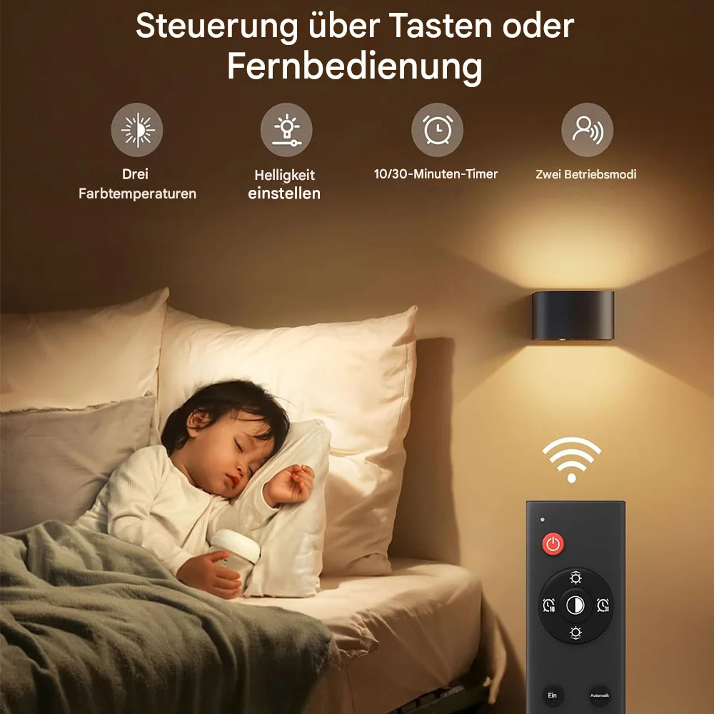 Kabellose LED Wandleuchte mit Bewegungsmelder – Wiederaufladbare Wandlampe Innen, 3 Lichtfarben, Fernbedienung, Nachtlicht für Flur, Treppe & Schlafzimmer (2er-Set)