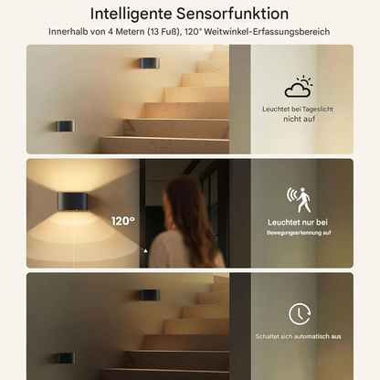 Kabellose LED Wandleuchte mit Bewegungsmelder – Wiederaufladbare Wandlampe Innen, 3 Lichtfarben, Fernbedienung, Nachtlicht für Flur, Treppe & Schlafzimmer (2er-Set)