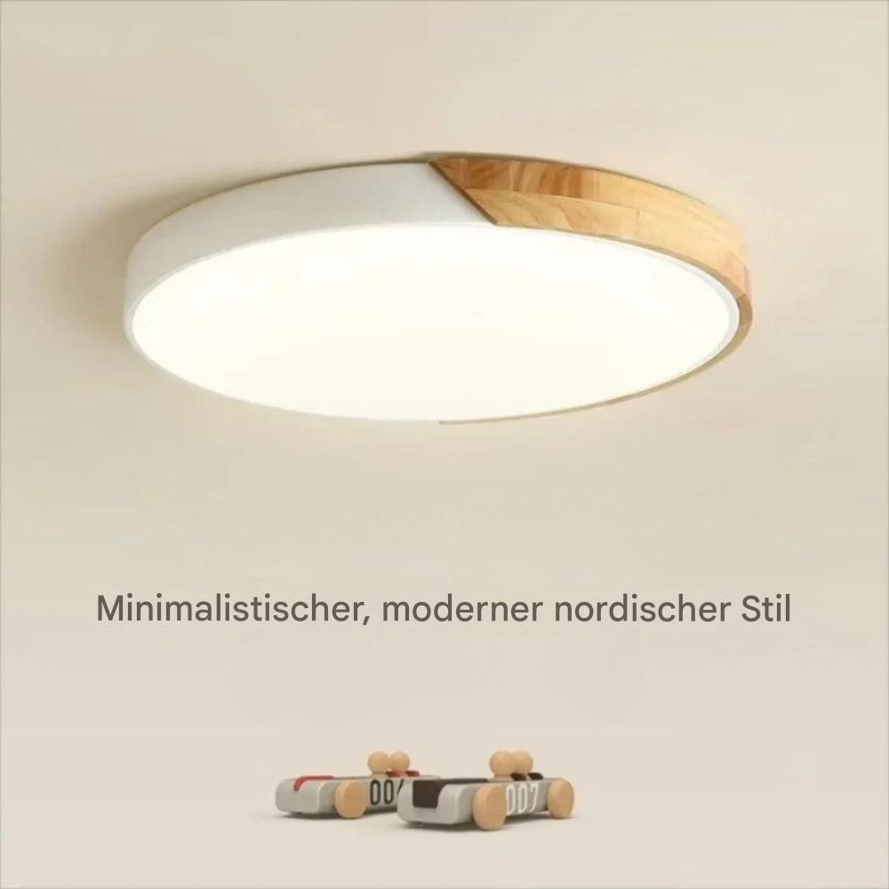 Nordische LED Deckenleuchte Holz Rund – Moderne Schlafzimmer & Wohnzimmer Lampe – 16W / 24W, Warm- oder Weißlicht