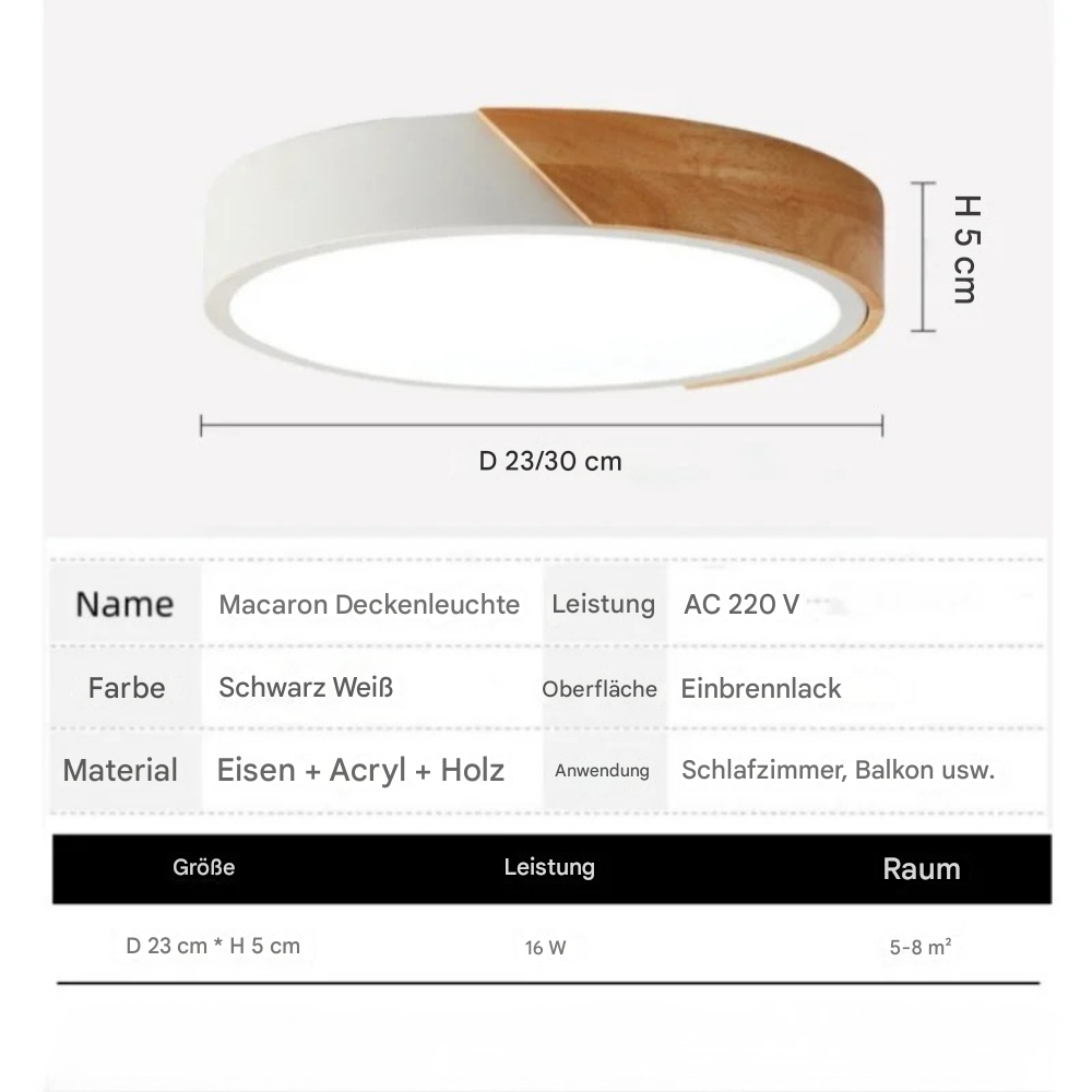 Nordische LED Deckenleuchte Holz Rund – Moderne Schlafzimmer & Wohnzimmer Lampe – 16W / 24W, Warm- oder Weißlicht