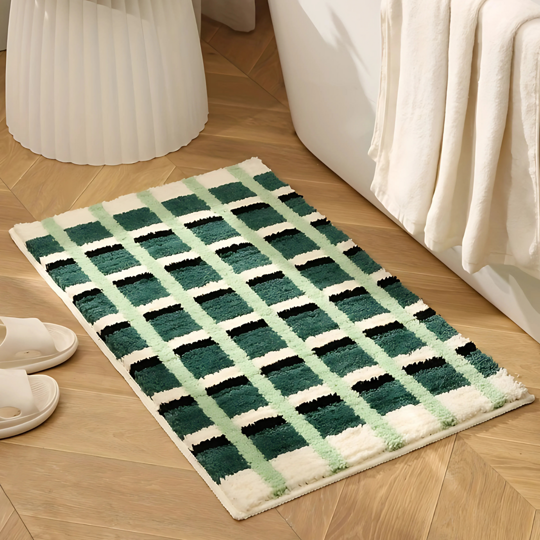 Geometrische Badematte in Moosgrün
