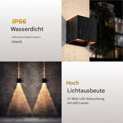 LED Wandleuchte Außen & Innen – Up & Down Wandlampe Schwarz Aluminium, 2700K Warmweiß, Moderne Außenwandleuchte