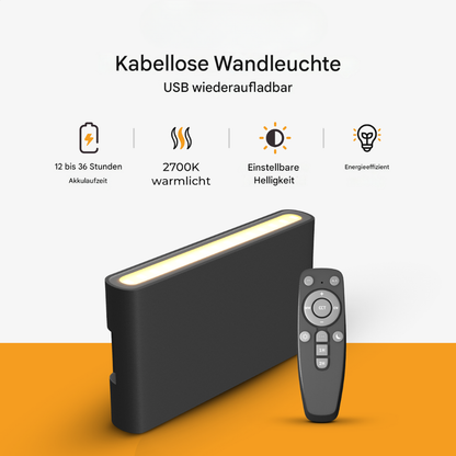 Kabellose LED Wandleuchte Innen – Dimmbar – Mit Fernbedienung – USB Aufladbar – 2700K Warmweiß – Schwarz Aluminium