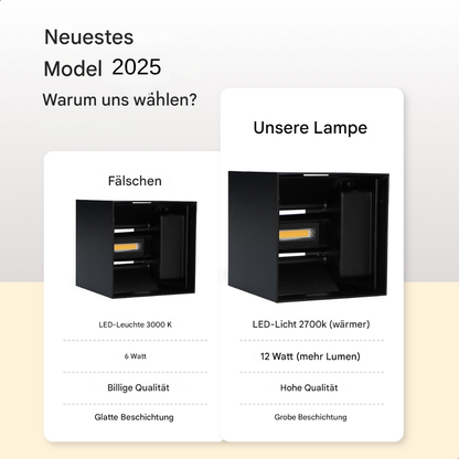 LED Wandleuchte Außen & Innen – Up & Down Wandlampe Schwarz Aluminium, 2700K Warmweiß, Moderne Außenwandleuchte