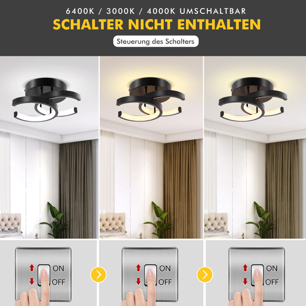 LED Deckenleuchte Schwarz Dimmbar – Moderne Design Deckenlampe 12W, Warmweiß, 1200 lm