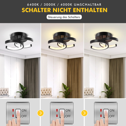 LED Deckenleuchte Schwarz Dimmbar – Moderne Design Deckenlampe 12W, Warmweiß, 1200 lm