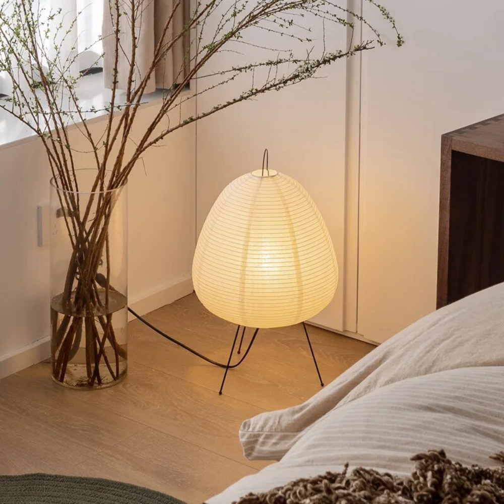 Wabi-Sabi Tischlampe aus Reispapier – Handgefertigte Design Tischleuchte E27 für Wohnzimmer & Schlafzimmer