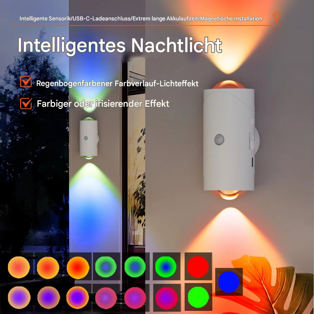 LED Sensor Wandleuchte RGB & Warmweiß – Wiederaufladbare Wandlampe mit Bewegungsmelder für Flur, Treppe & Schlafzimmer